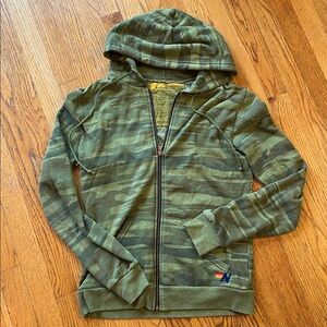 Aviator Nation lightening bolt Olive Camouflage zipper Hoodie, Made in USA